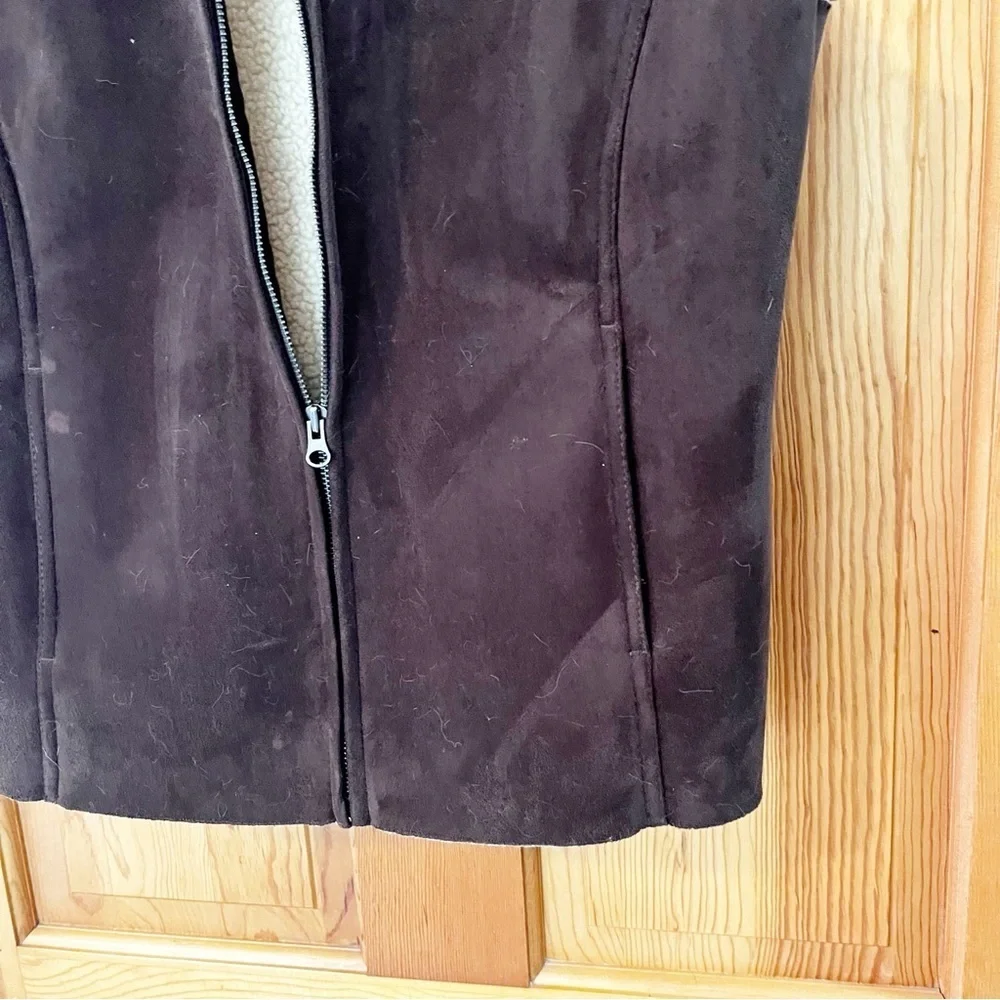 Lands' End Womens Brown Vest Sz 2-4 Faux Suede Sherpa Shearling Western Biker - Picture 4 of 10